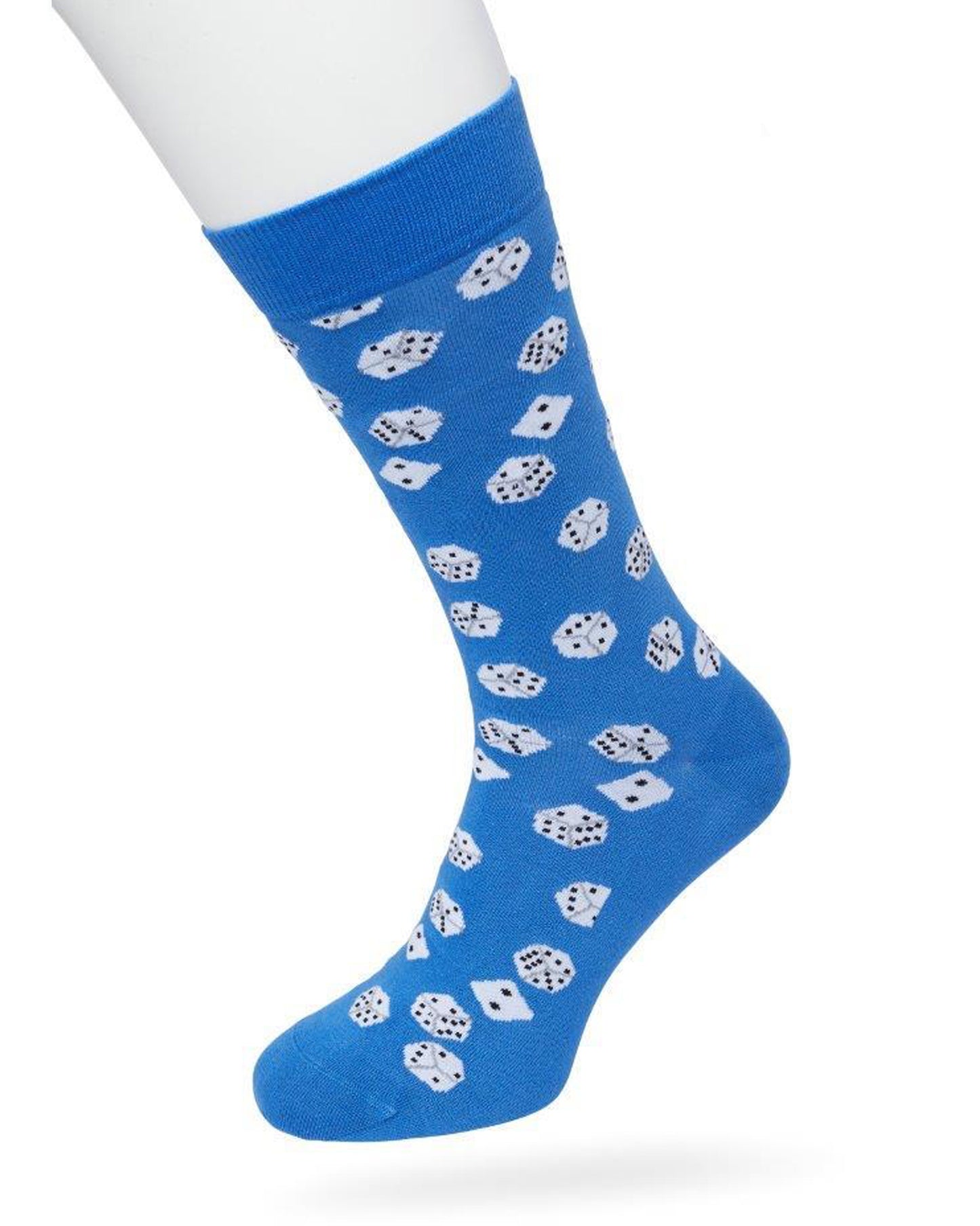 Bonnie Doon Dice Sock - Sky Blue cotton crew length ankle men's socks with white and black dice pattern.