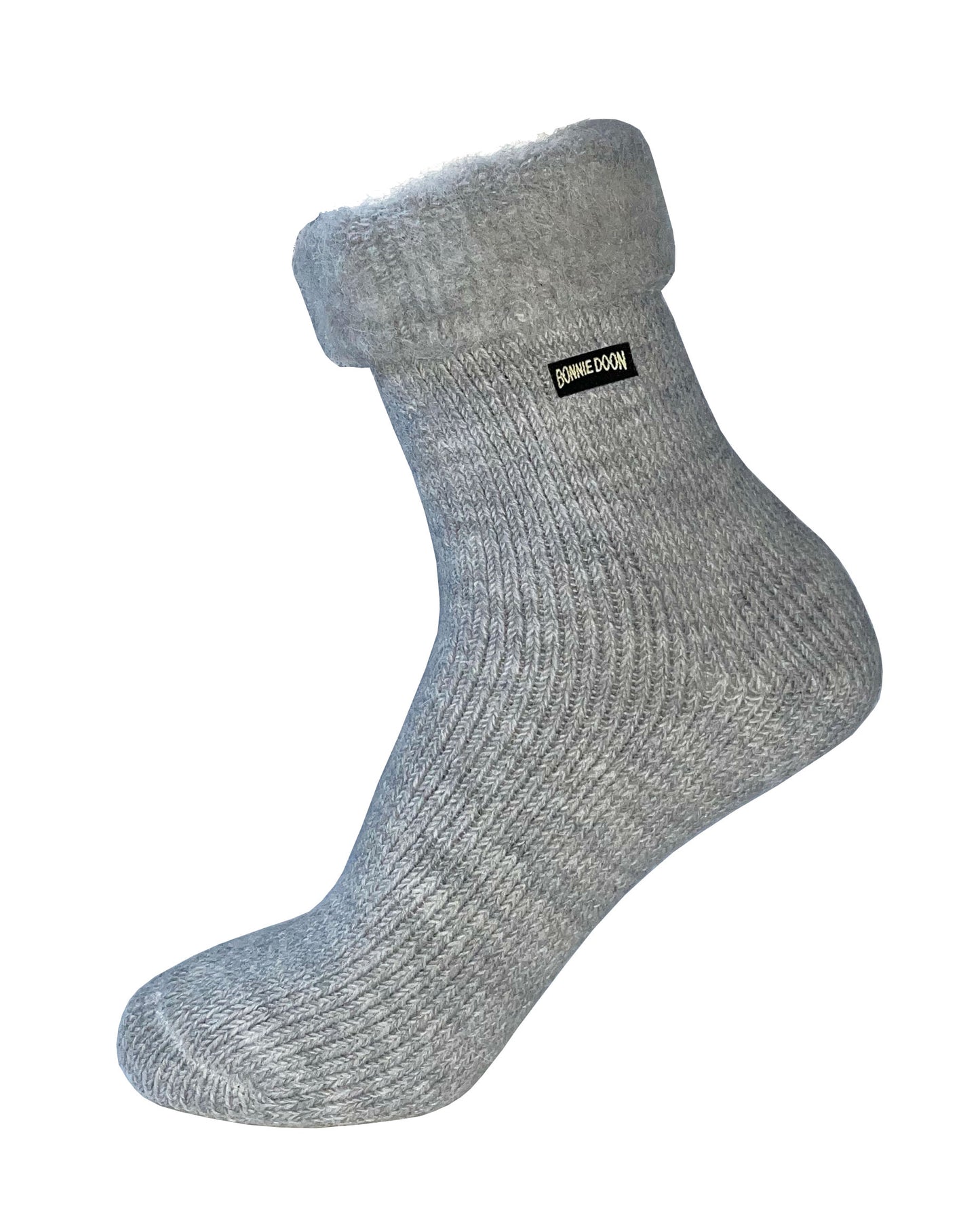 Bonnie Doon Stay In Bed Sock  Soft and warm light grey thermal ankle socks with a roll fluffy textured top cuff. Perfect for keeping you warm during the cold Winter season.