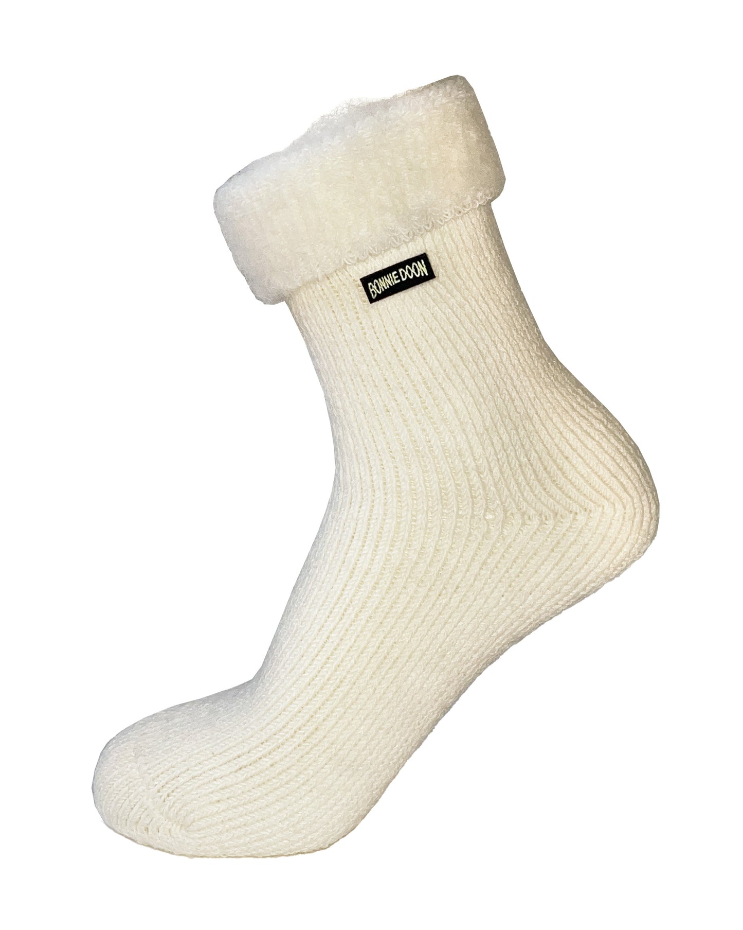 Bonnie Doon Stay In Bed Sock  Soft and warm cream thermal ankle socks with a roll fluffy textured top cuff. Perfect for keeping you warm during the cold Winter season.