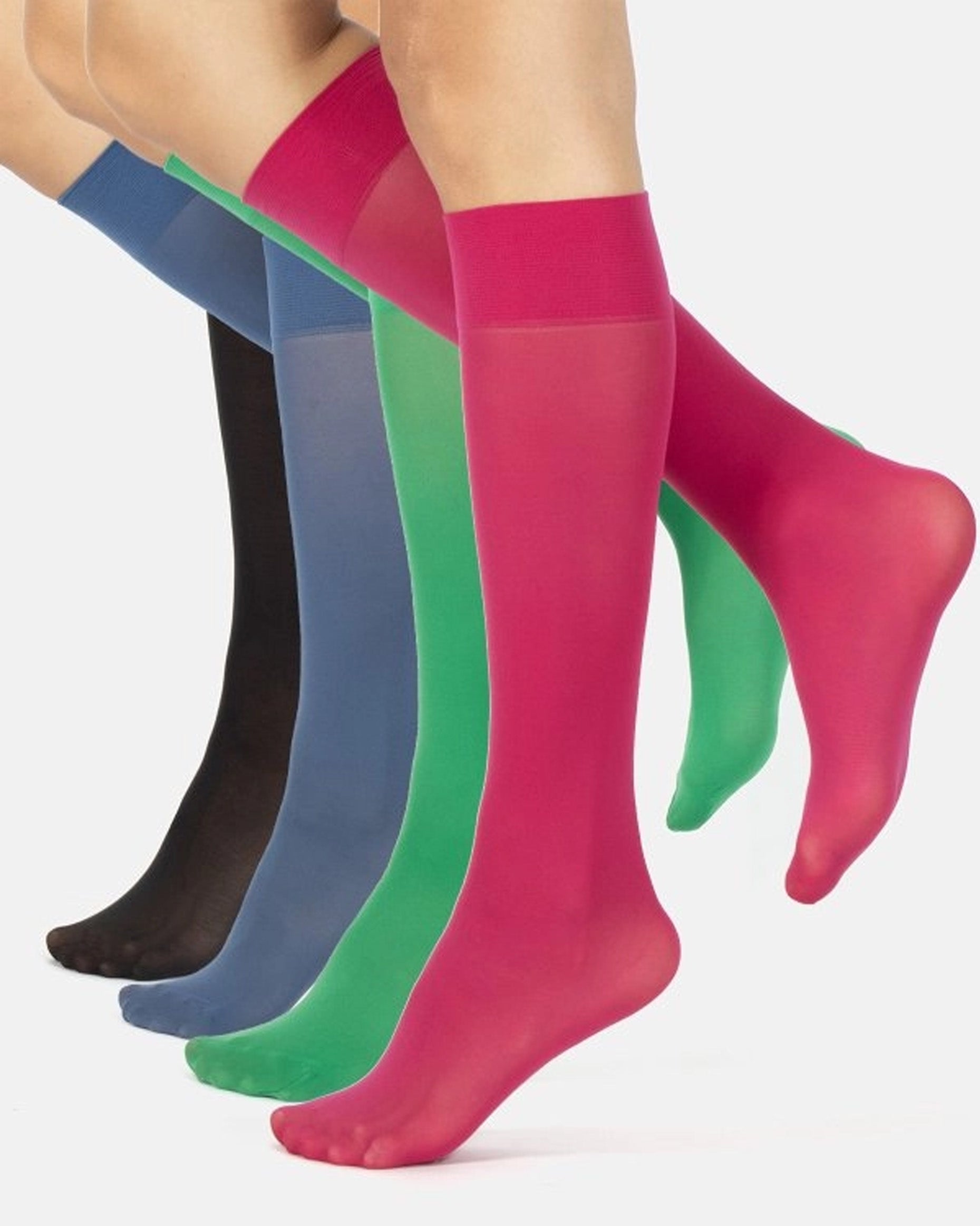 Calzitaly Opaque Knee-High Socks - Soft matte opaque 40 denier knee-high socks with a deep elasticated cuff in black, denim blue, kelly green and pink.