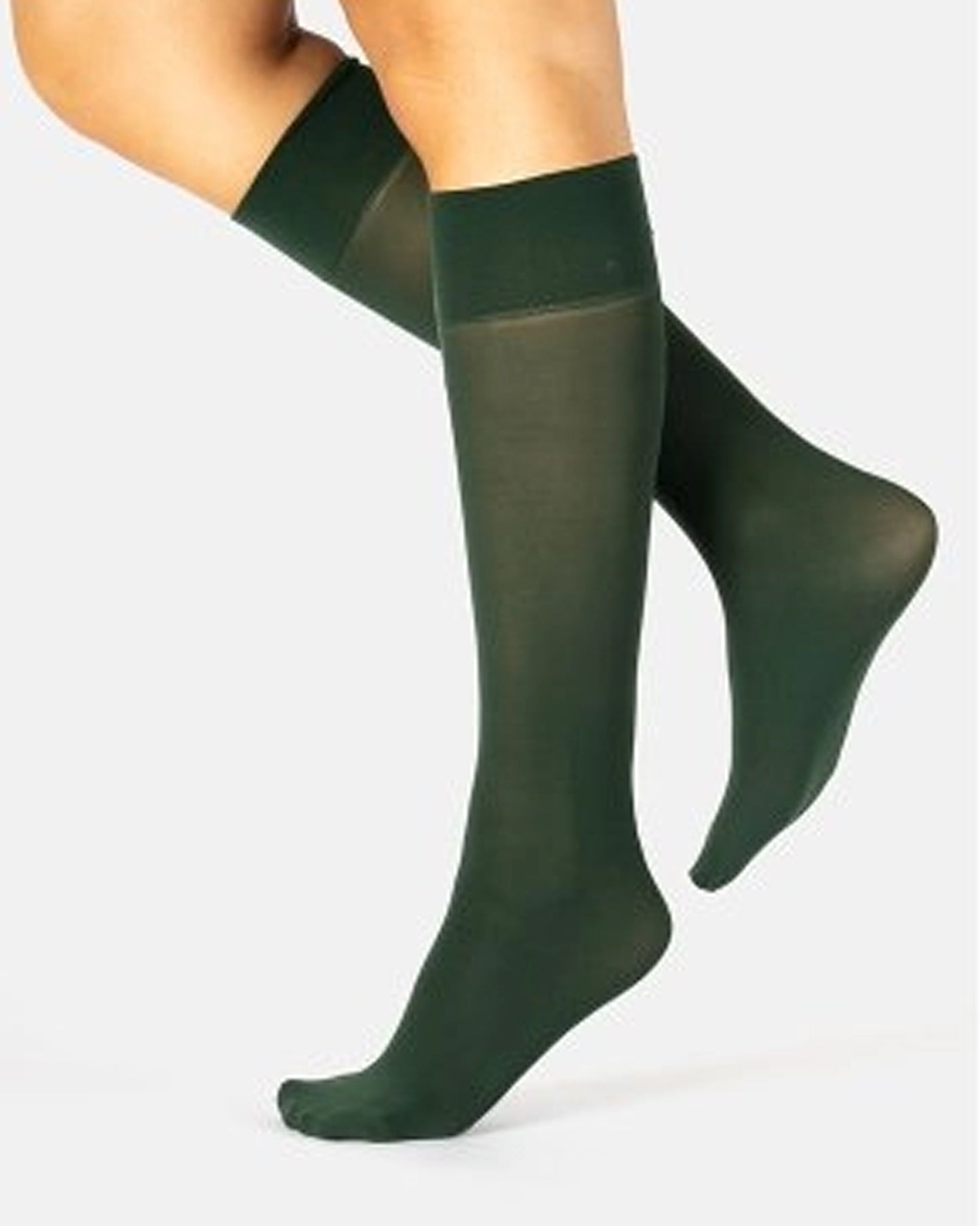 Calzitaly Opaque Knee-High Socks - Soft matte opaque 40 denier knee-high socks with a deep elasticated cuff in dark green.