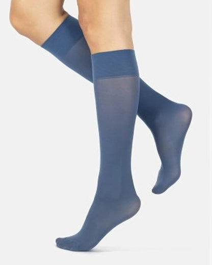 Calzitaly Opaque Knee-High Socks - Soft matte opaque 40 denier knee-high socks with a deep elasticated cuff in denim blue.