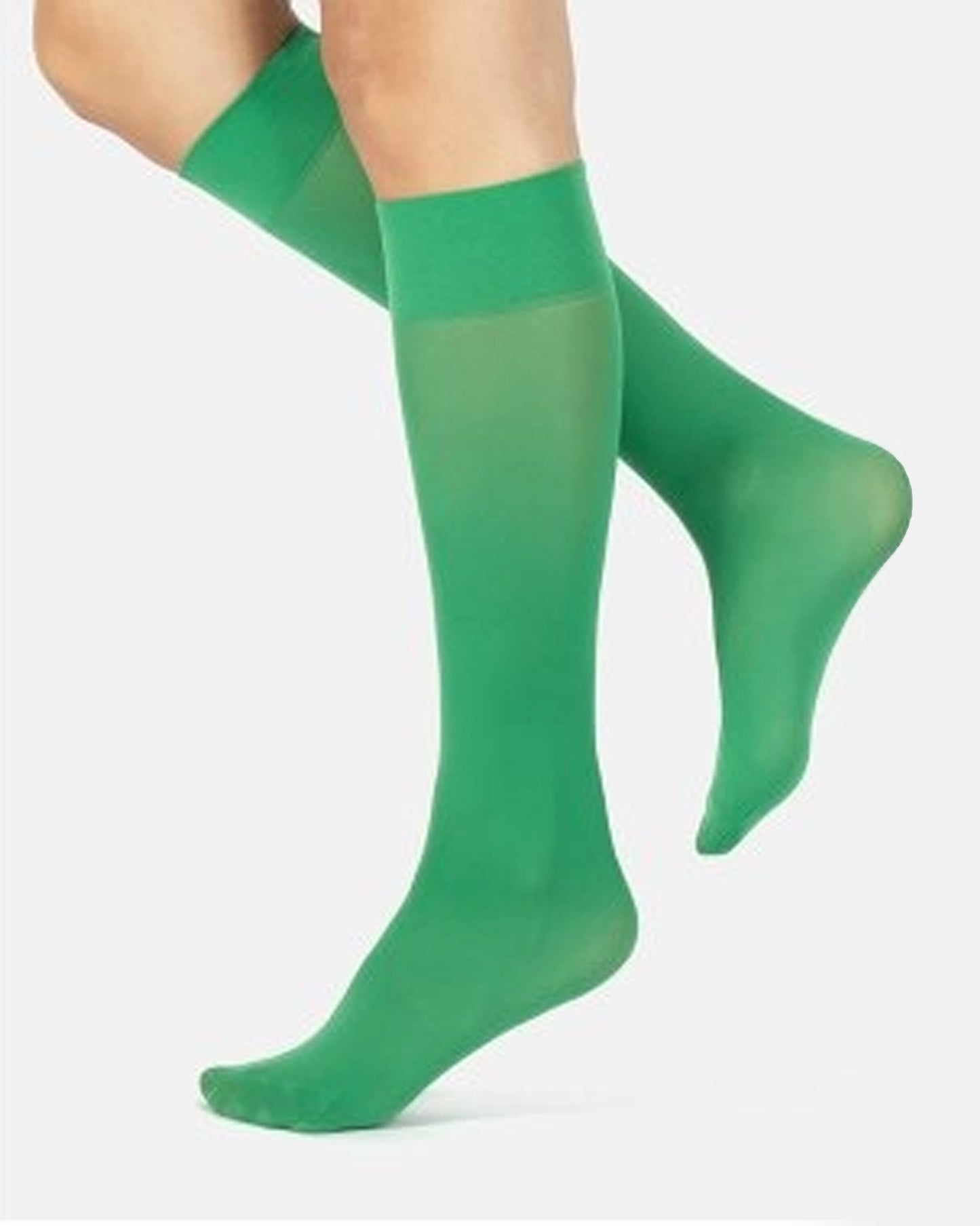 Calzitaly Opaque Knee-High Socks - Soft matte opaque 40 denier knee-high socks with a deep elasticated cuff in bright kelly green.