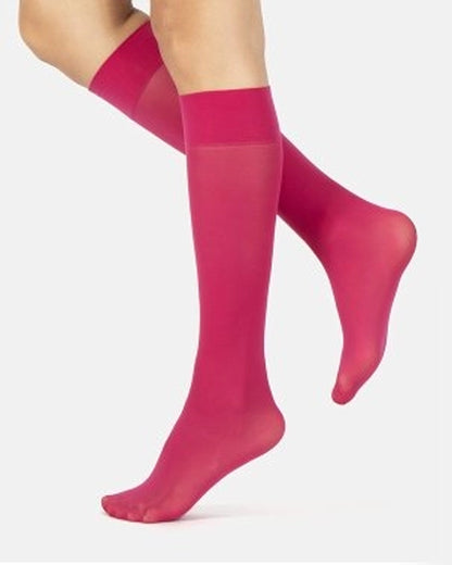 Calzitaly Opaque Knee-High Socks - Soft matte opaque 40 denier knee-high socks with a deep elasticated cuff in bright pink.