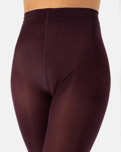 Calzitaly Opaque Tights - Waist and gusset detail of 80 denier coloured opaque tights in aubergine (wine)