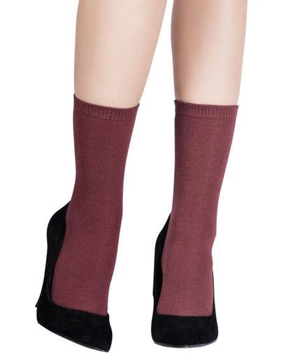 Emilio Cavallini Ribbed Viscose/Cashmere Ankle Socks - soft and warm thermal Winter knitted socks in wine/burgundy