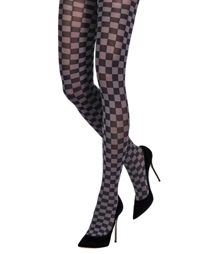 Emilio Cavallini 5E08.1.53 Optical Checkered Tights - Black and grey checkered chess board patterned opaque fashion tights