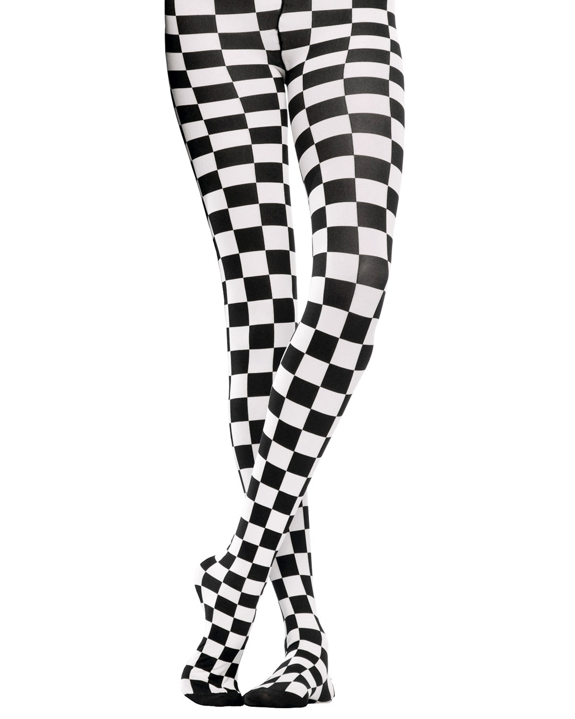 Emilio Cavallini Two Toned Chess Tights - Black and white checkered patterned opaque fashion tights.