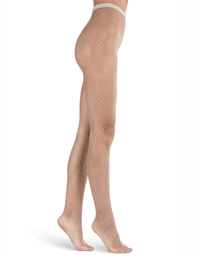 Emilio Cavallini Extra Fine Fishnet Tights - Ivory cream light fence fishnet tights with micro-mesh toe.