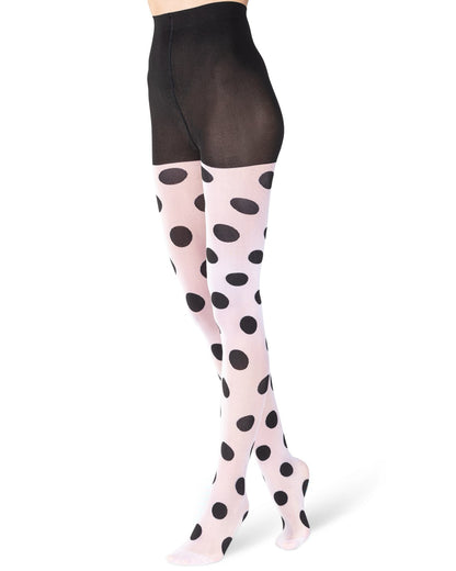 Emilio Cavallini Large Dot Tights - White opaque tights with all over large polka dot pattern and black boxer top brief.