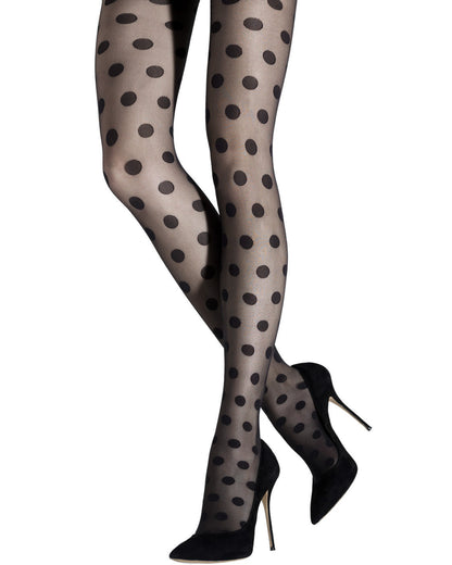 Emilio Cavallini Polka Dots Tights - Sheer black tights with spot pattern, worn with black stilettos.