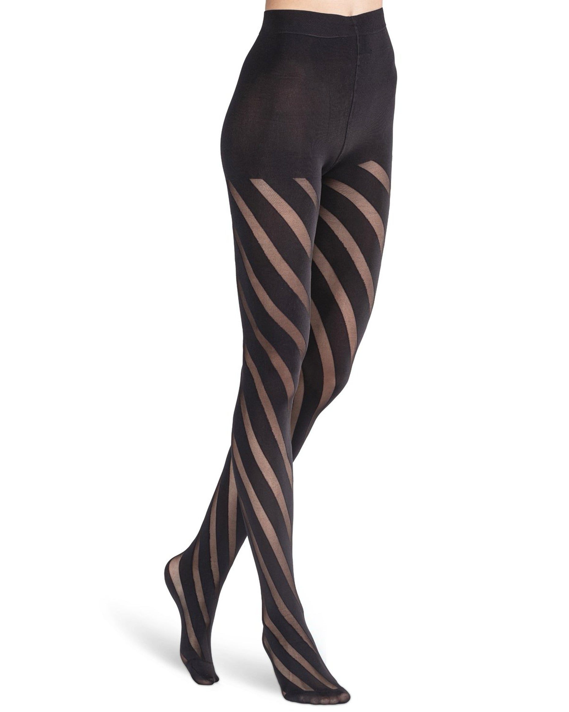 Emilio Cavallini Whirlwind Tights - black diagonal spiral stripe tights