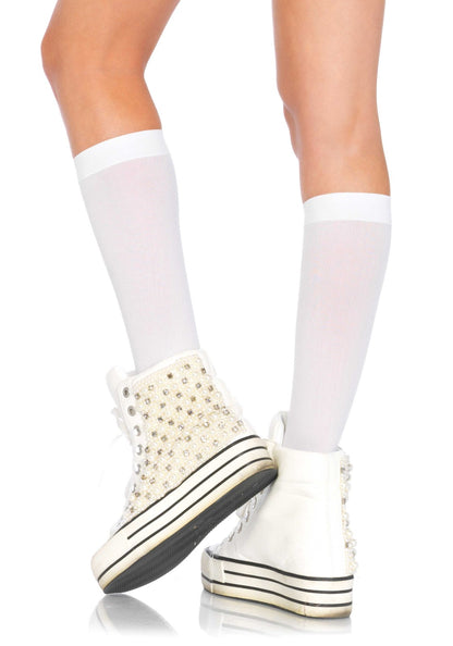 Leg Avenue 5572 Nylon Knee-highs - Plain white opaque knee length popsocks with plain cuff.