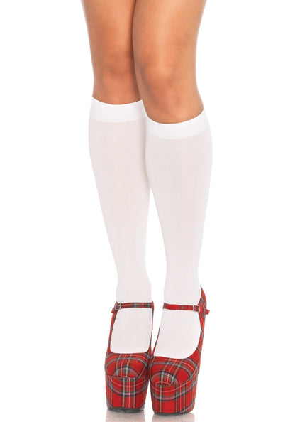 Leg Avenue 5572 Nylon Knee-highs - Plain white opaque knee length popsocks with plain cuff.