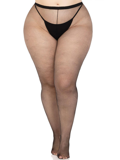 Leg Avenue 9110X Micro-mesh tights - Classic black light and subtle micro fishnet tights plus size curvy.