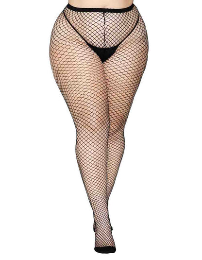 Leg Avenue 9003 Industrial Net Pantyhose - Black wide diamond fishnet mesh plus size tights