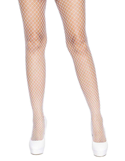 Leg Avenue 9003 Industrial Net Pantyhose - White wide diamond fishnet mesh tights