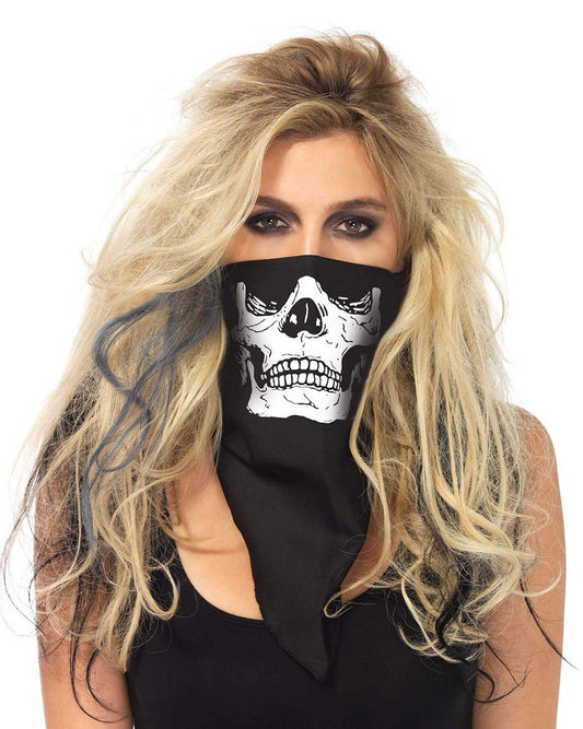 Leg Avenue Skull Bandana - Black bandana/handkerchief neck scarf with white skull print, perfect for Halloween.