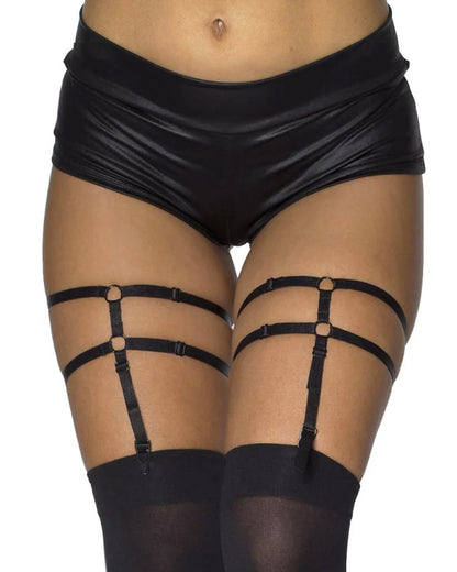 Music Legs Double Leg Harness - Black double strap adjustable leg suspenders for keeping up stockings and thigh-high socks.