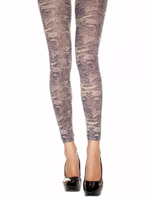 Music Legs Python Print Leggings - Snake skin printed footless tights in beige and black, perfect for festivals.