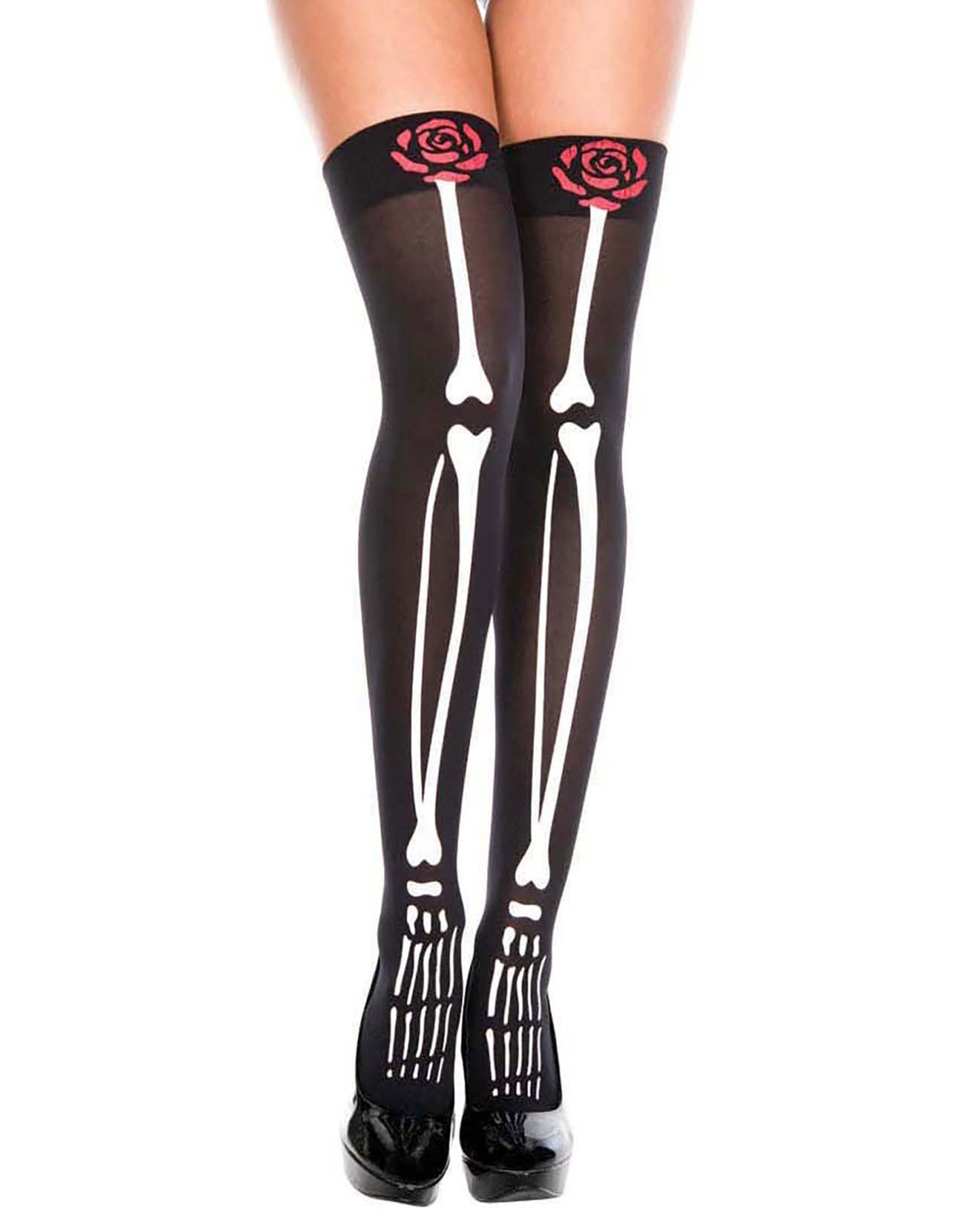 Skeleton Print Thigh Highs