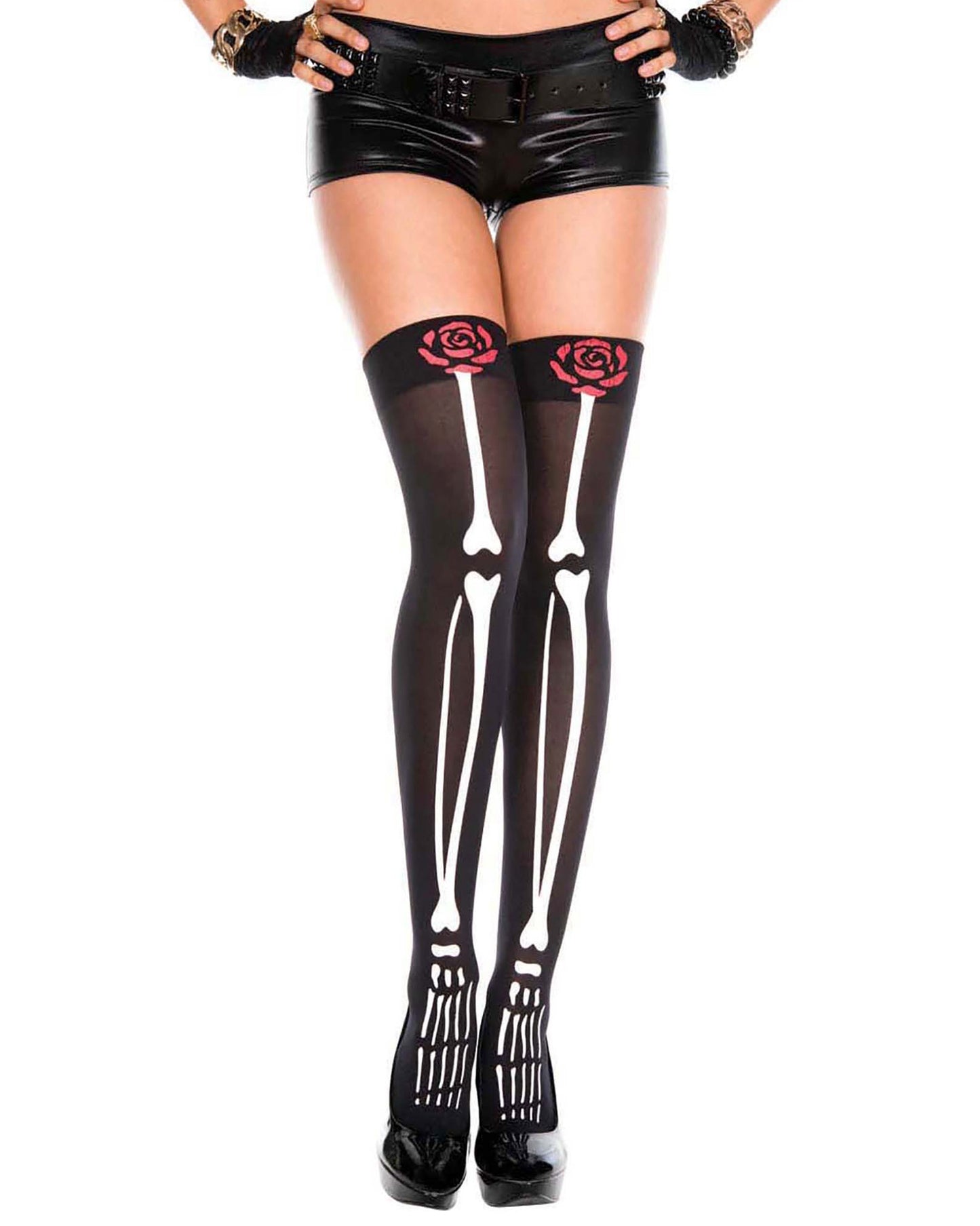 Skeleton Print Thigh Highs