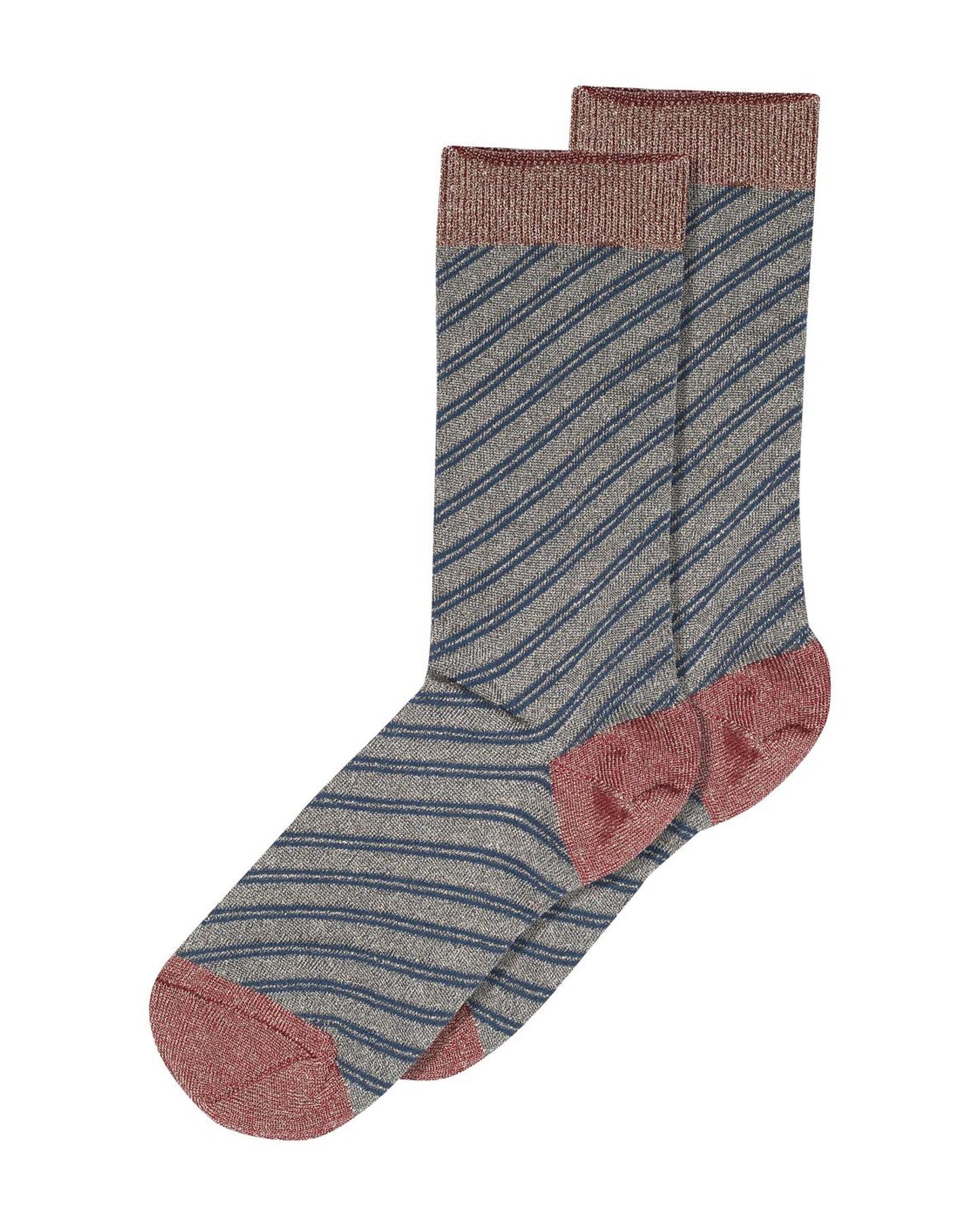 MP Denmark Elise Glitter Sock - Sparkly lamé fashion ankle socks with a diagonal candy stripe style pattern, contrasting cuff, heal and toe.