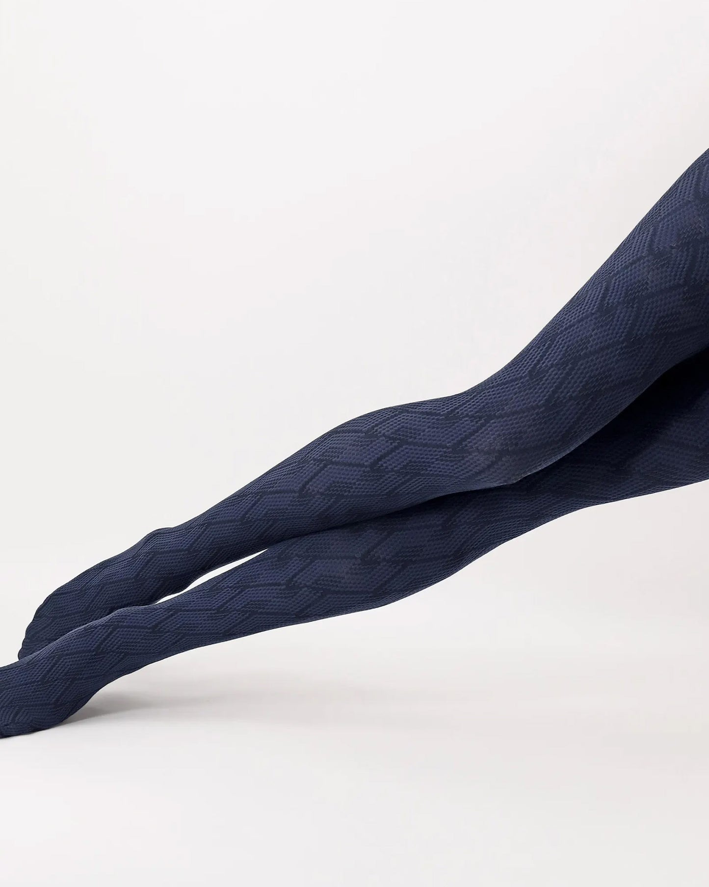 Oroblù Jaquard Tights - Light navy blue opaque fashion tights with a darker navy zig-zag linear diamond style pattern.