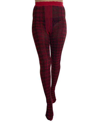 Pamela Mann Red Texture Tartan Tights - Red opaque fashion tights with a black textured tartan style pattern, comfort waistband, flat seams and gusset.