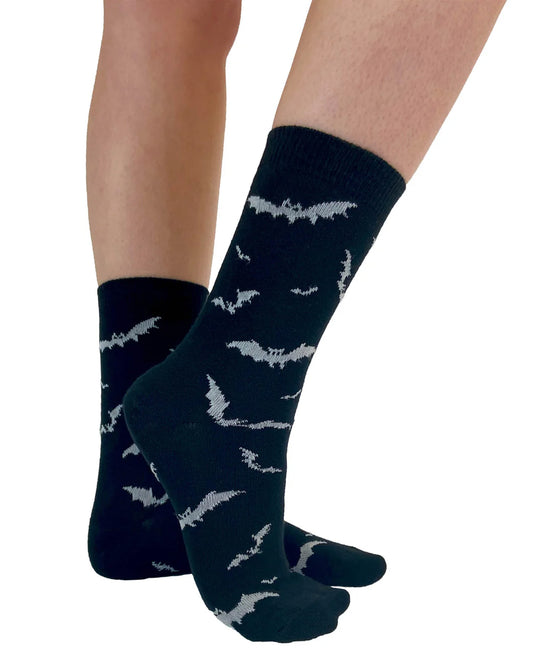 Pamela Man Flying Bats Sock - Black cotton ankle socks with light grey all over flying bats pattern. Perfect for Halloween.