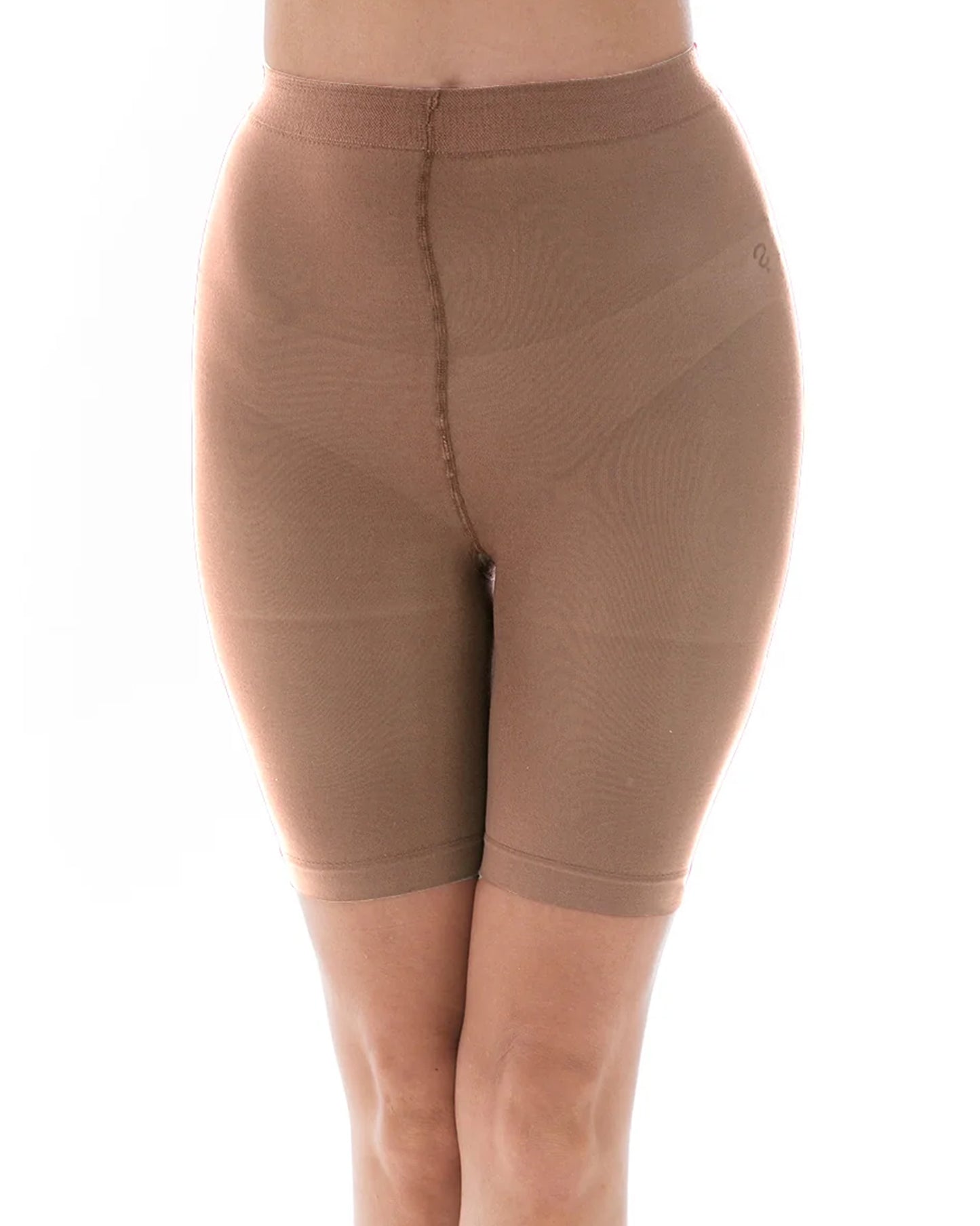 Pamela Mann Natural Nude Comfort Anti-Chafing Shorts - Soft matte opaque knee length biker short tights with hygienic gusset, flat seams and deep waistband and cuffs.