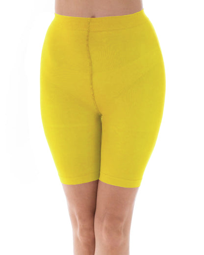 Pamela Mann Bright Yellow Comfort Anti-Chafing Shorts - Soft matte opaque knee length biker short tights with hygienic gusset, flat seams and deep waistband and cuffs.