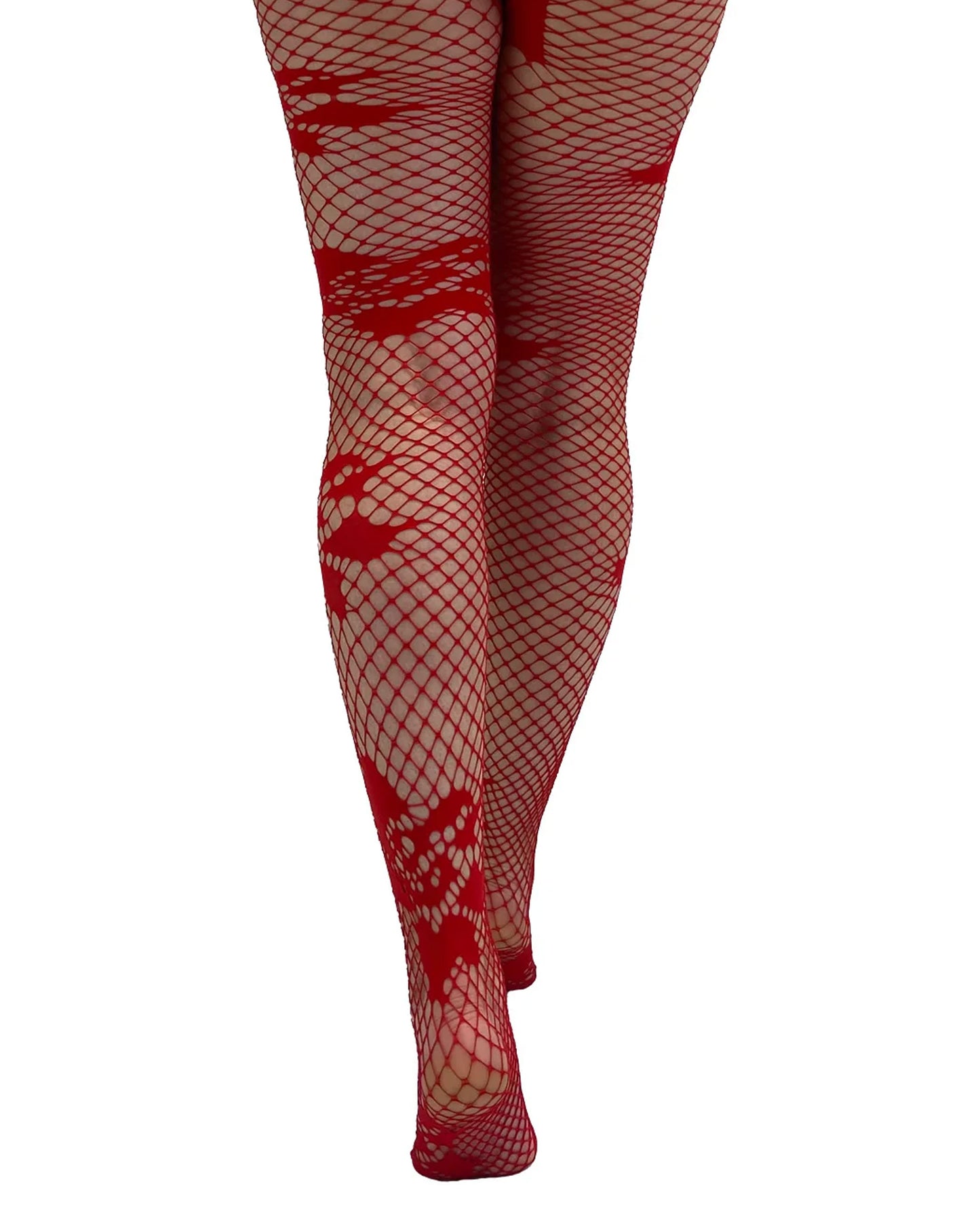 Pamela Mann Dancing Girl Red Tights - Red fishnet lace style tights with big rose style design placed all over.