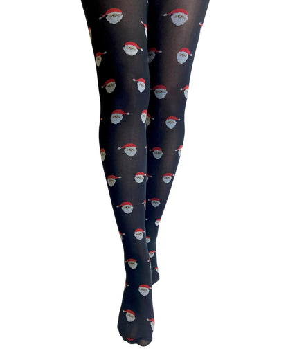 Pamela Mann Santa Tights - Black opaque novelty Christmas tights with an all over woven pattern of Santas.