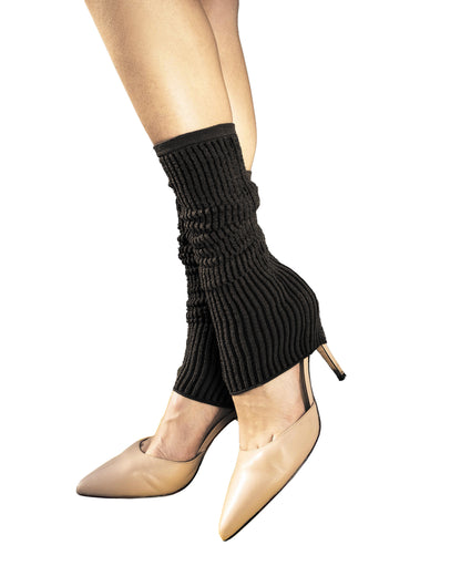 Trasparenze Praga Leg Warmer - Black soft and warm two-toned wool mix ribbed leg warmers / arm warmer sleeves with a plain elasticated cuff.