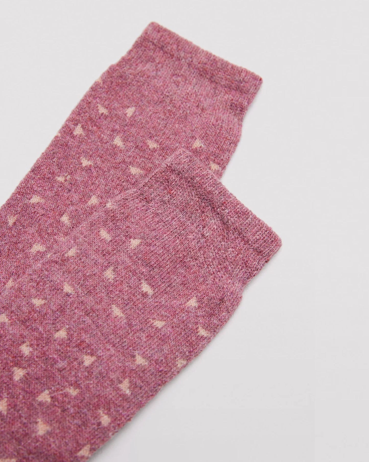 Ysabel Mora 12220 Speckled Angora Sock - Thick and warm dirty pink angora mix socks with an all over triangular speckled style pattern in peach and deep elasticated comfort cuff detail.