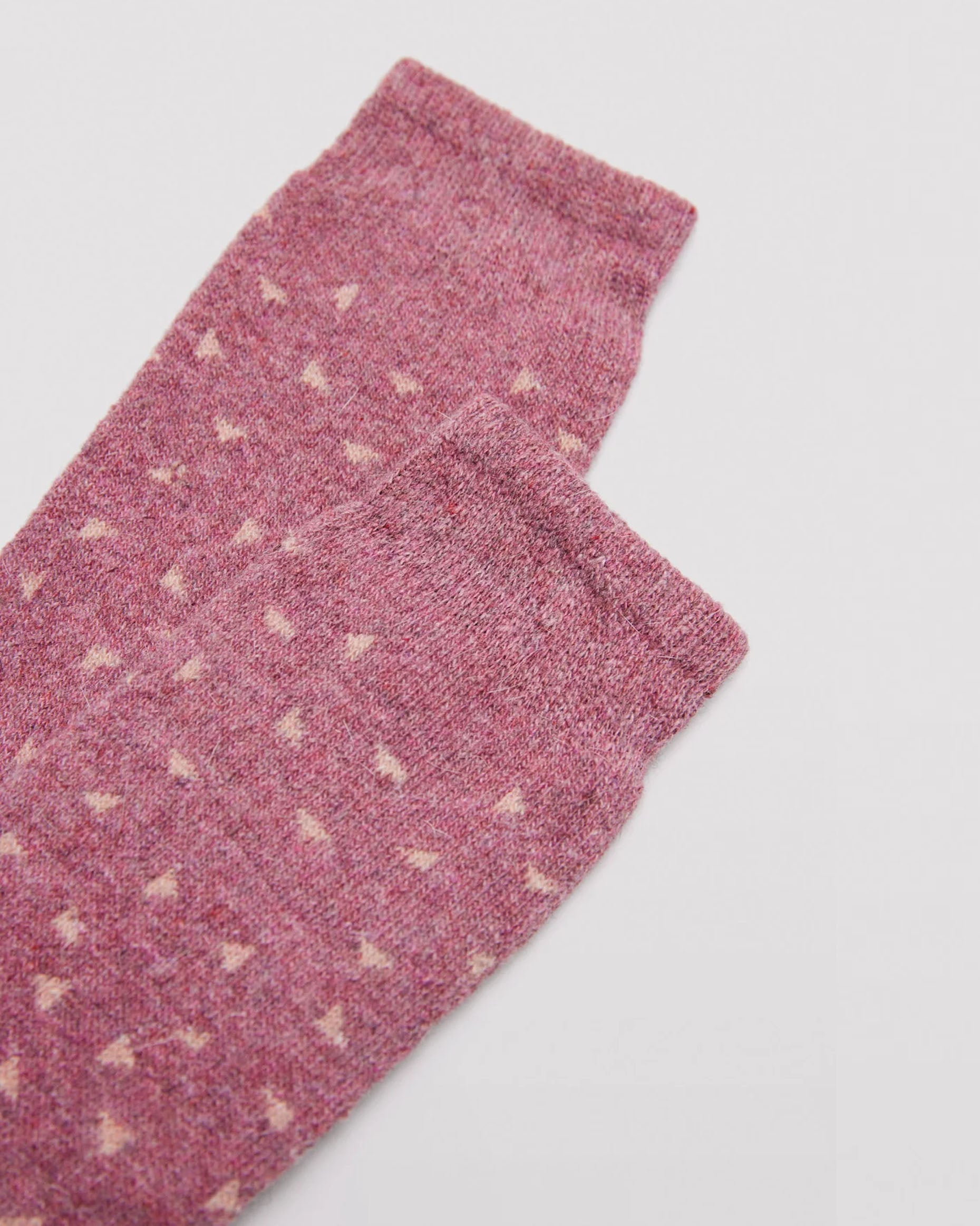 Ysabel Mora 12220 Speckled Angora Sock - Thick and warm dirty pink angora mix socks with an all over triangular speckled style pattern in peach and deep elasticated comfort cuff detail.