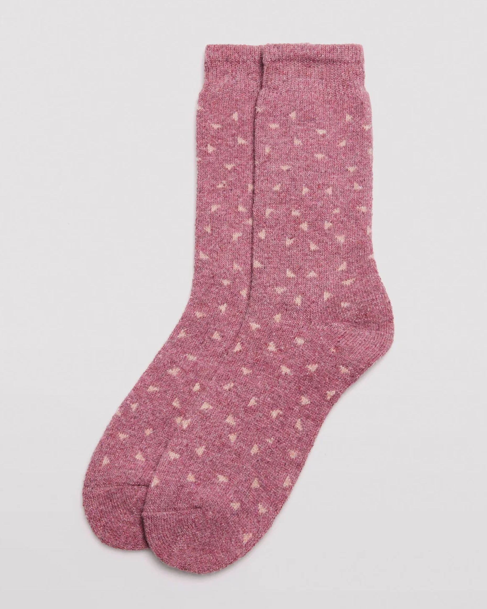 Ysabel Mora 12220 Speckled Angora Sock - Thick and warm dirty pink angora mix socks with an all over triangular speckled style pattern in peach, shaped heel, flat toe seam and deep elasticated comfort cuff.