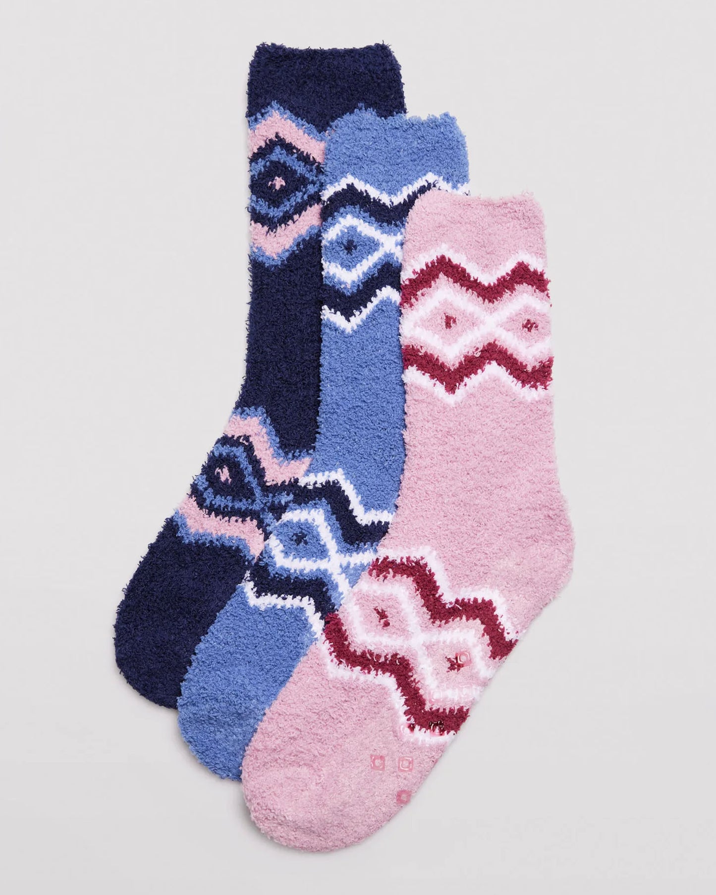 Ysabel Mora 12225 Fluffy Slipper Socks - Fluffy and warm flannel slipper socks with a diamond/argyle style design around the cuff and foot, gripper sole, shaped heel, flat toe seam and invisible cuff. 