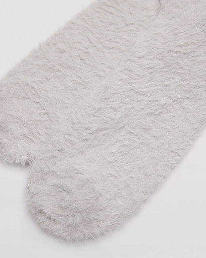 Ysabel Mora 12226 Fluffy Socks - Pale grey fluffy and warm crew length socks toe detail.