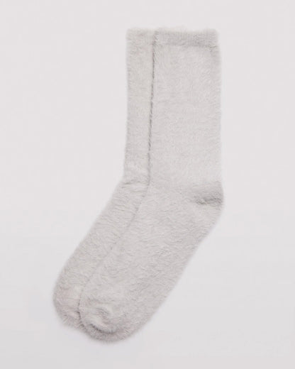 Ysabel Mora 12226 Fluffy Socks - Pale grey fluffy and warm crew length socks with a shaped heel and thin invisible elasticated cuff.