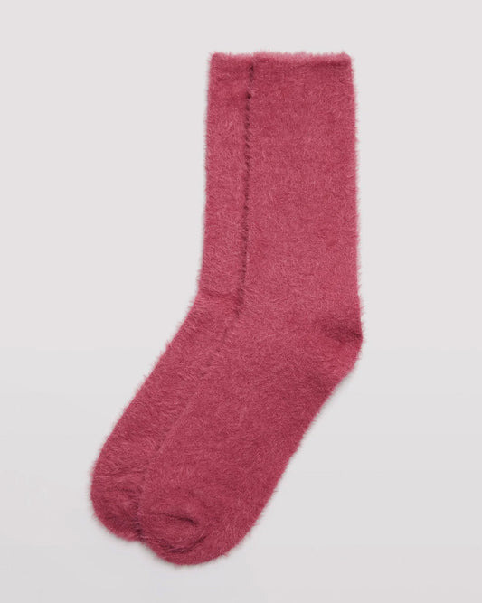 Ysabel Mora 12226 Fluffy Socks - Dark pink fluffy and warm crew length socks with a shaped heel and thin invisible elasticated cuff.