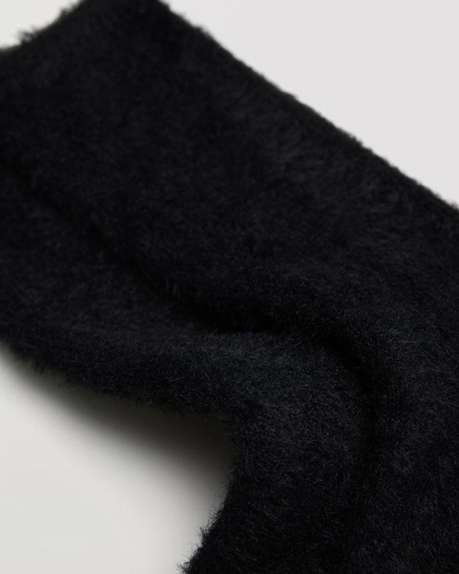 Ysabel Mora 12676 Fluffy Sock - Black super soft and fluffy tube ankle sock with a soft top cuff. Close up detail.