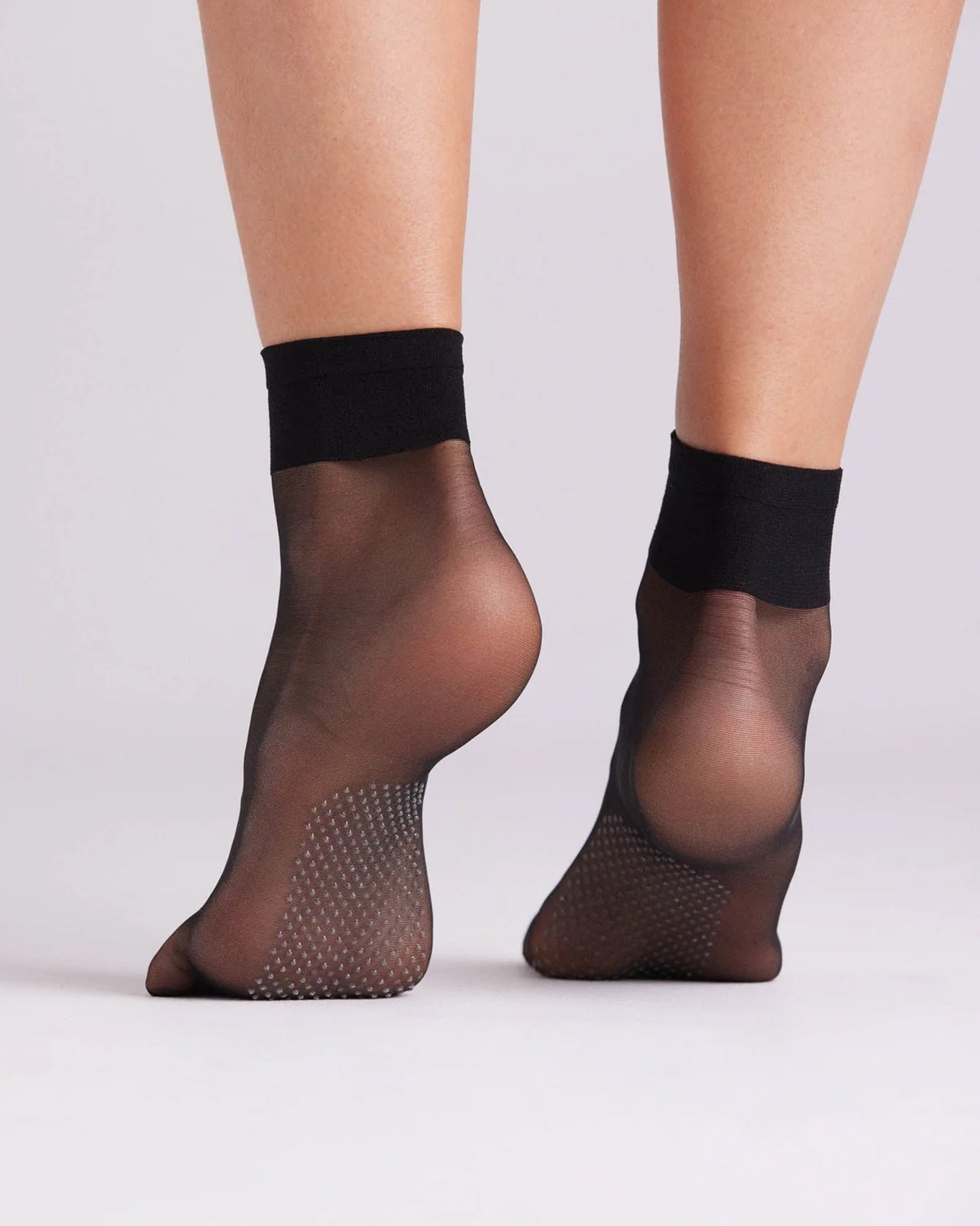 Ysabel Mora 18125 Grip Sole Socks - Sheer black classic ankle socks with a dotted silicone grip sole and deep elasticated comfort cuff.