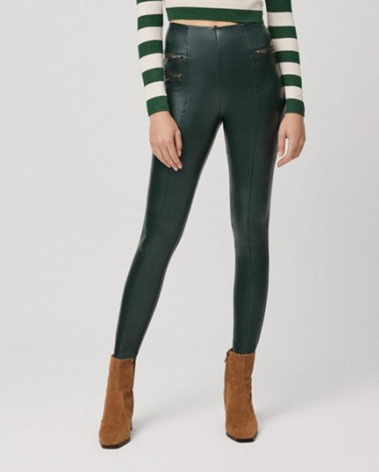Urban Classics faux leather high waisted leggings in olive