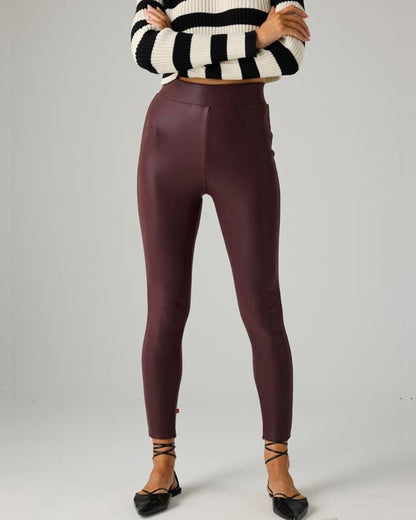 Ysabel Mora 70293 Waxed Thermal Leggings - Dark purple/aubergine high waisted thermal trouser leggings with waxed effect print and warm plush fleece lining.