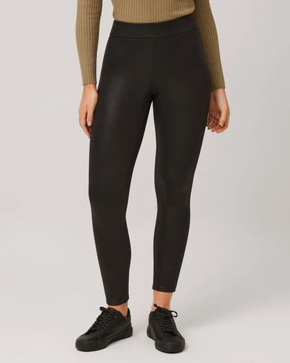 Ysabel Mora 70293 Waxed Thermal Leggings - Black high waisted thermal trouser leggings with waxed effect print and warm plush fleece lining.