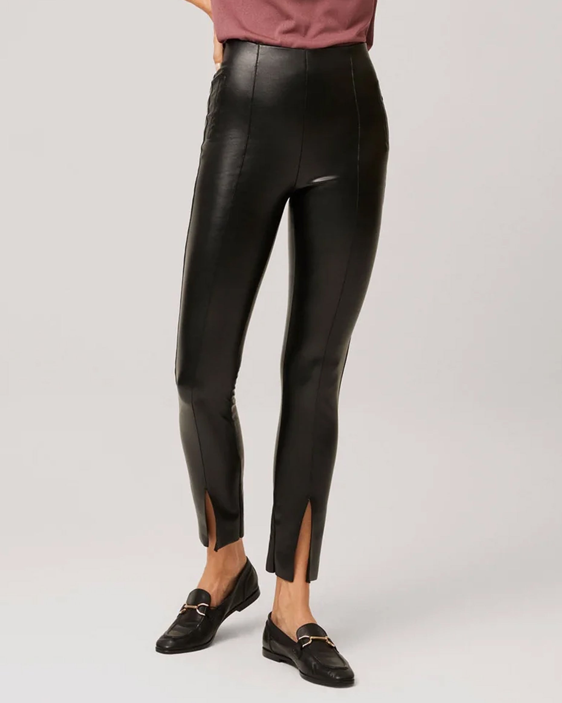 Front Slit Thermal Leather Leggings