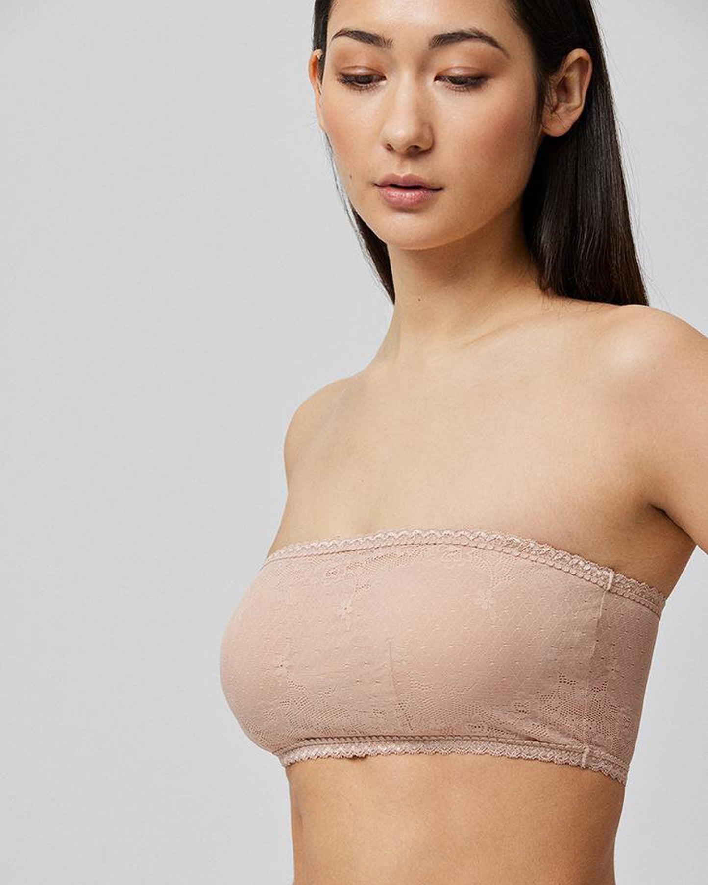 Ysabel Mora Lace Bandeau - Nude floral lace bandeau tube top with removable pads and removable adjustable straps.