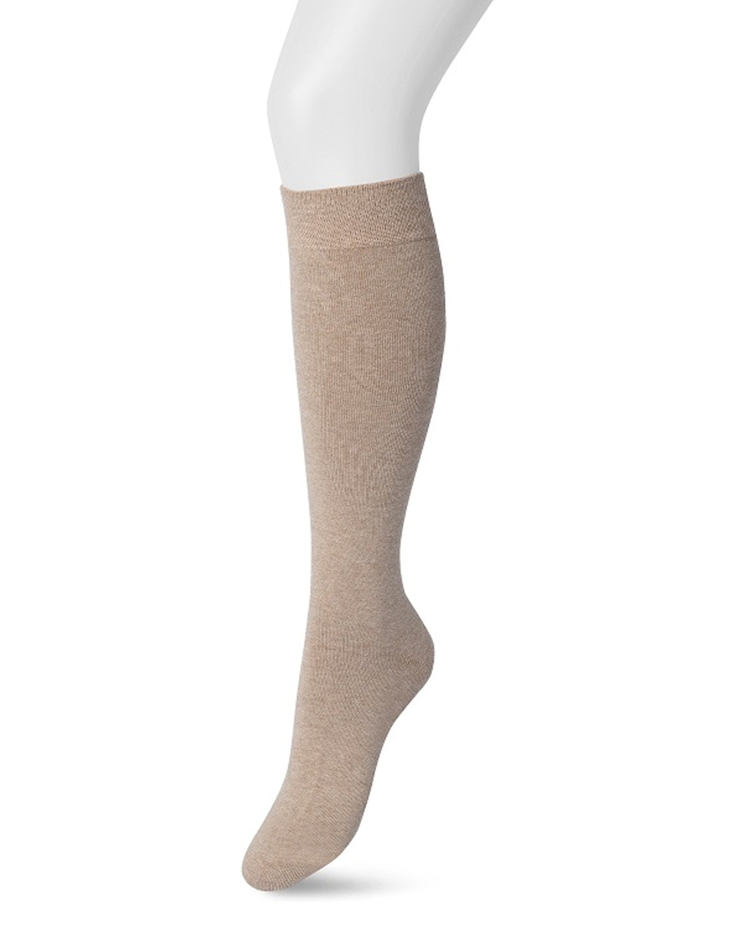 Bonnie Doon 83430 Cotton Knee-Highs - Beige (Taupe Heather) soft and plain cotton knee length socks with a shaped heel, flat toe seam and deep elasticated comfort cuff.